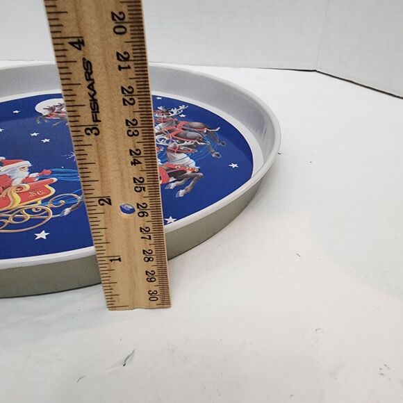 SNP Santa & Reindeer Snack Tray Round Tin Christmas Holiday Seasonal Vintage - Picture 9 of 10